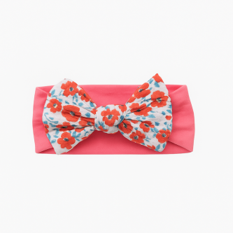 Βρεφική Κορδέλα με Φλοράλ Φιόγκο Φούξια White floral 8187